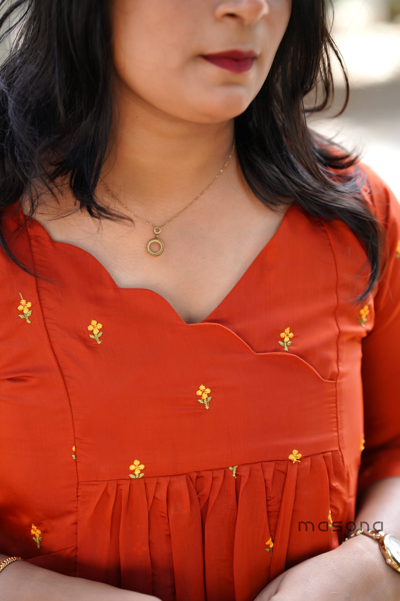 Self Embroidered - Empire Line A-Line Kurti - M1738 - Image 2