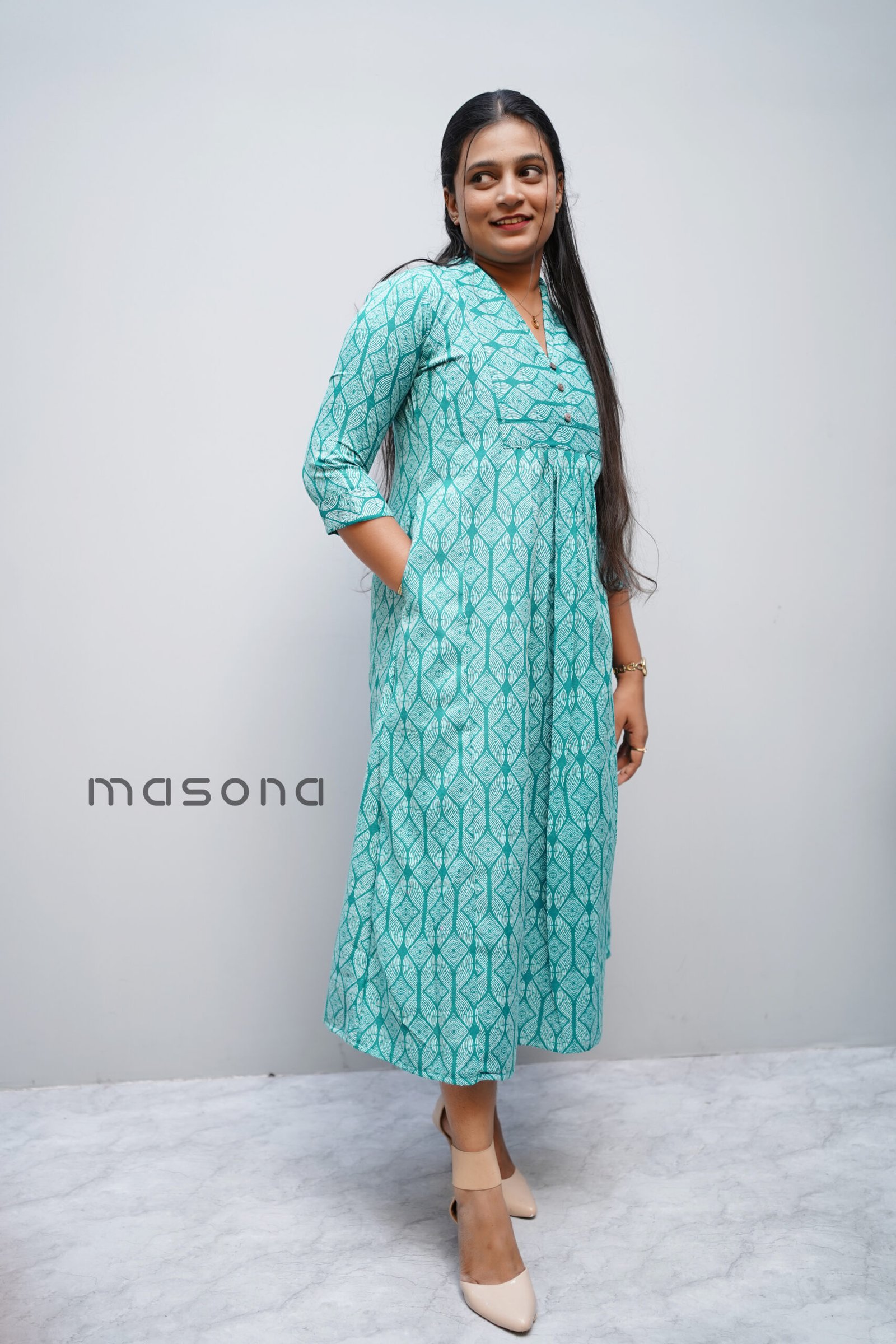 Empire-Cut A-Line Printed Kurti With Pocket Style - M1711 - Image 8
