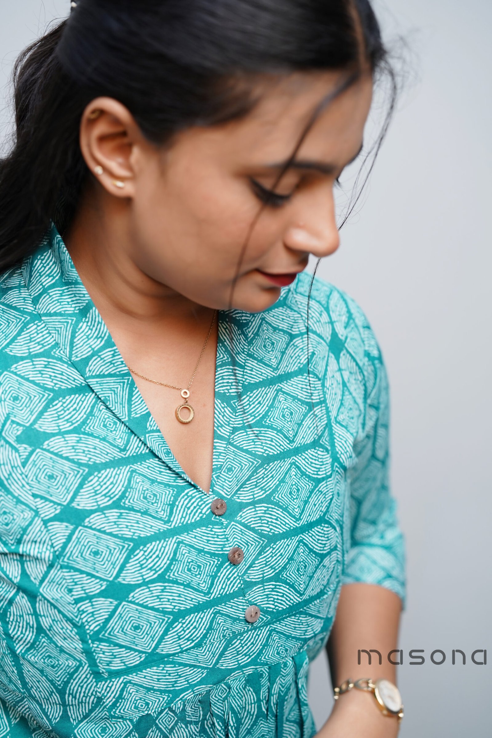 Empire-Cut A-Line Printed Kurti With Pocket Style - M1711 - Image 9