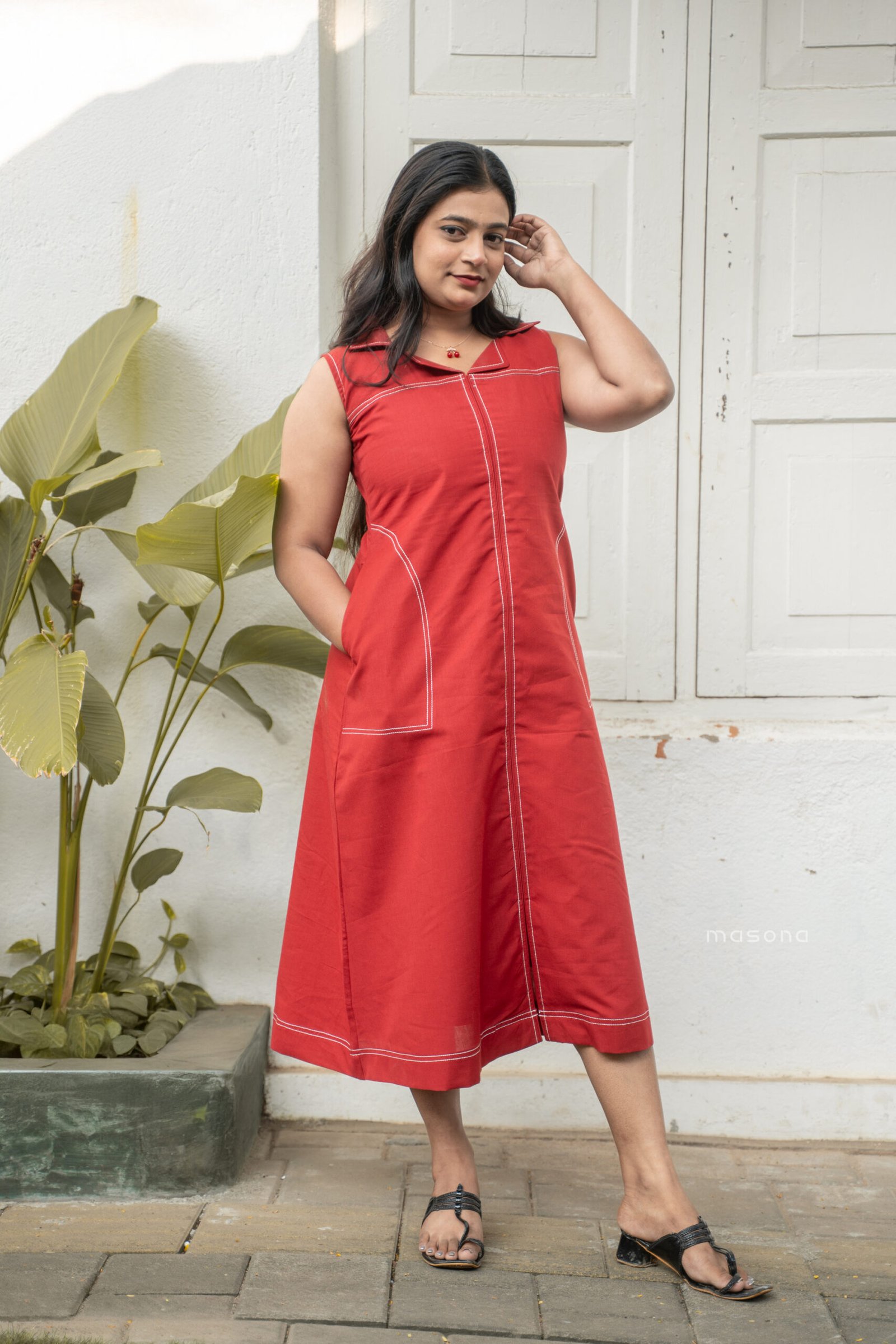 Sleeveless Front Open A-Line Dress - M1760 - Image 2