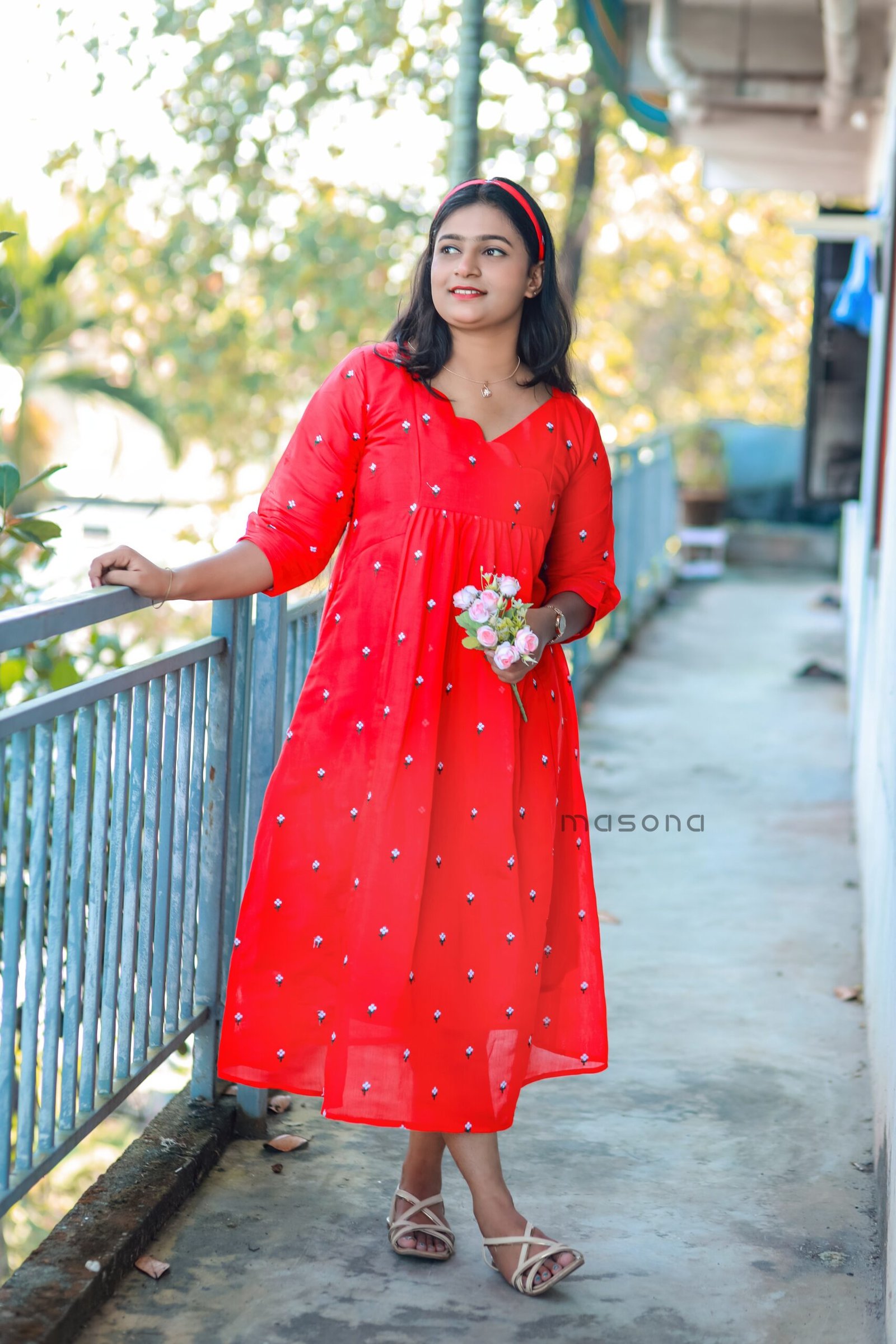 Christmas Special Chanderi Embroidery Kurti - M1738 - Image 5