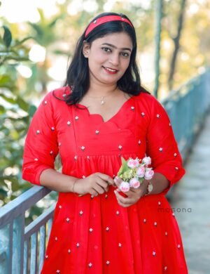 Christmas Special Chanderi Embroidery Kurti - M1738