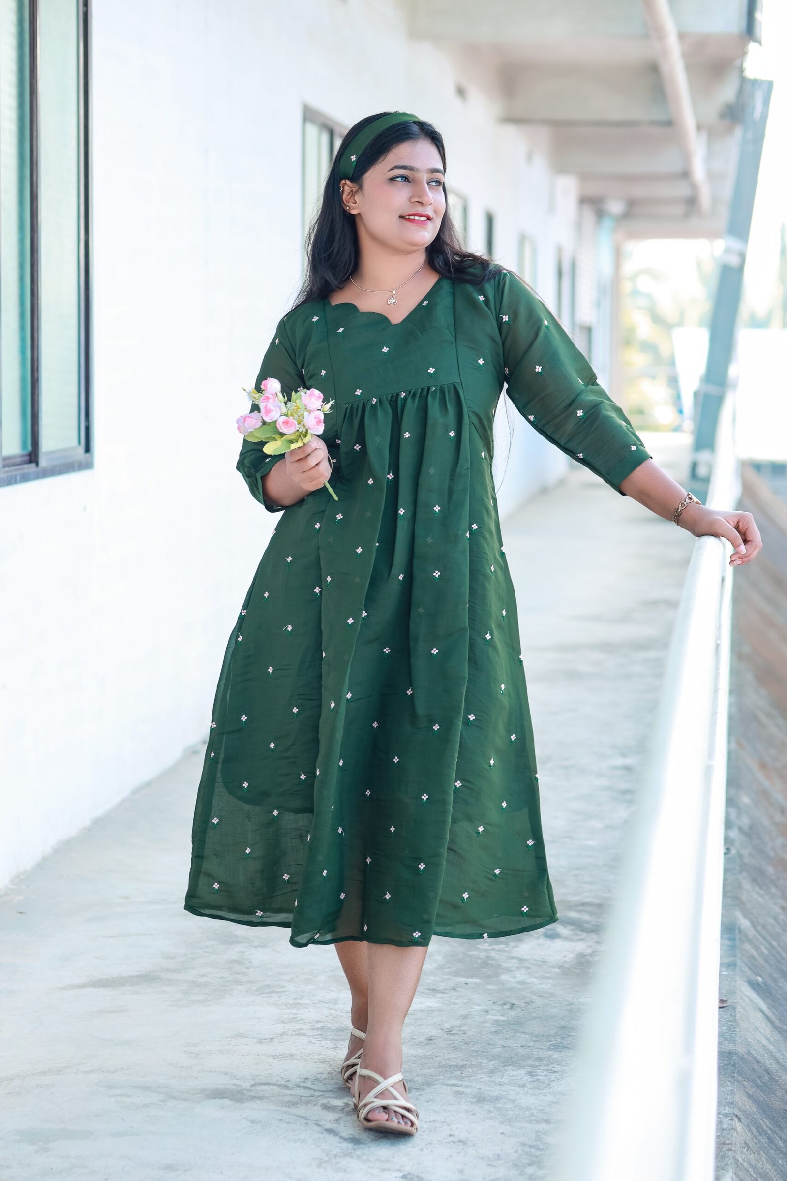 Christmas Special Chanderi Embroidery Kurti - M1738 - Image 4