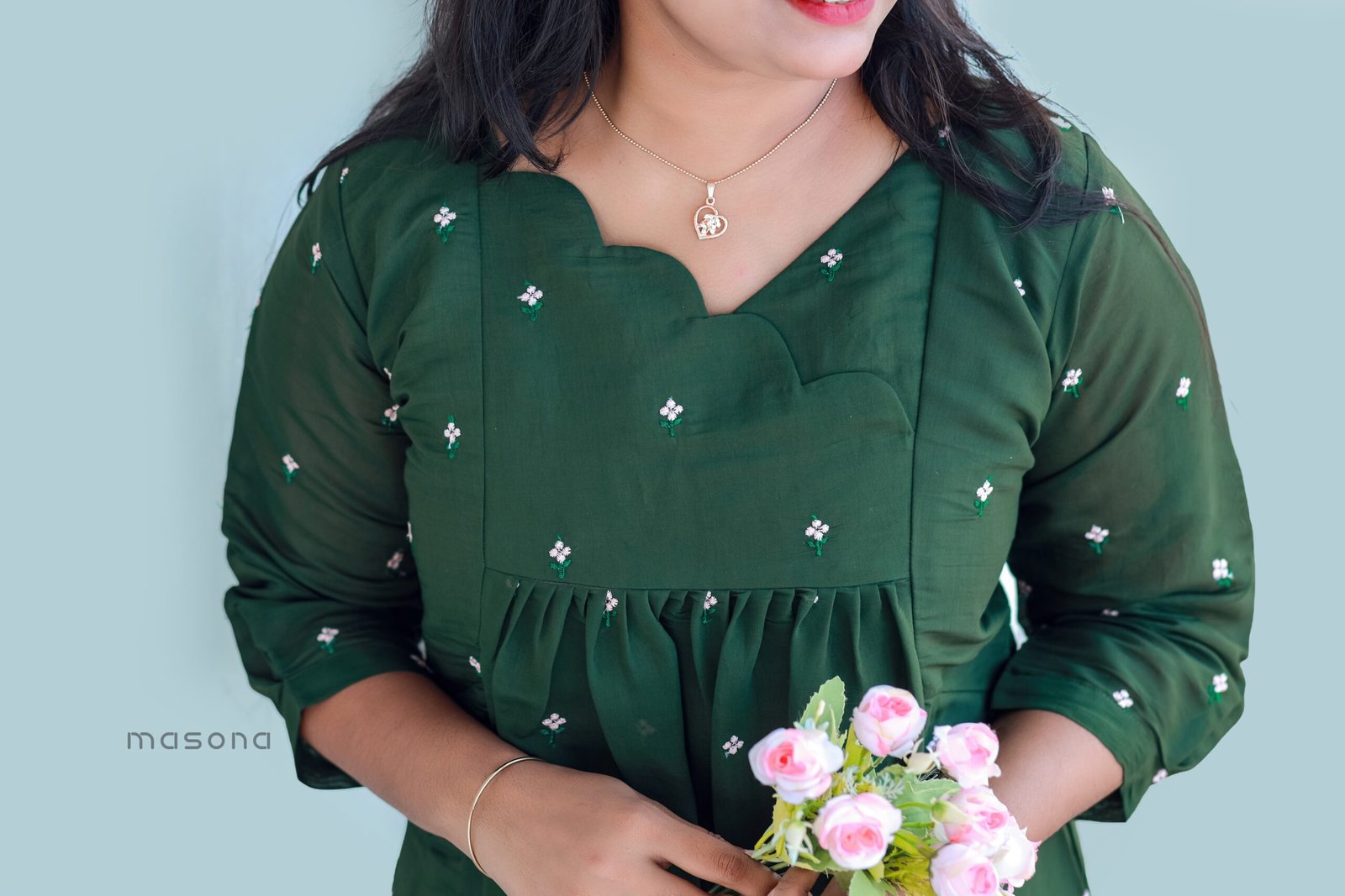 Christmas Special Chanderi Embroidery Kurti - M1738 - Image 2