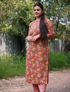 Floral Printed Slit Kurti With Printed Bottom - M1697