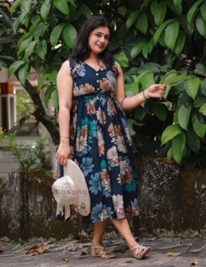 Floral Printed Sleeveless Frock Style Kurti - M1724