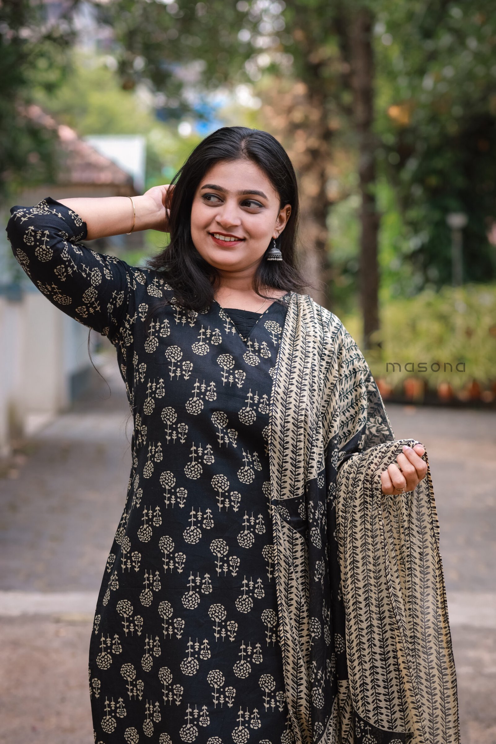 Printed Cambric Cotton Kurti With Bottom and Dupatta - M1718 - Image 6