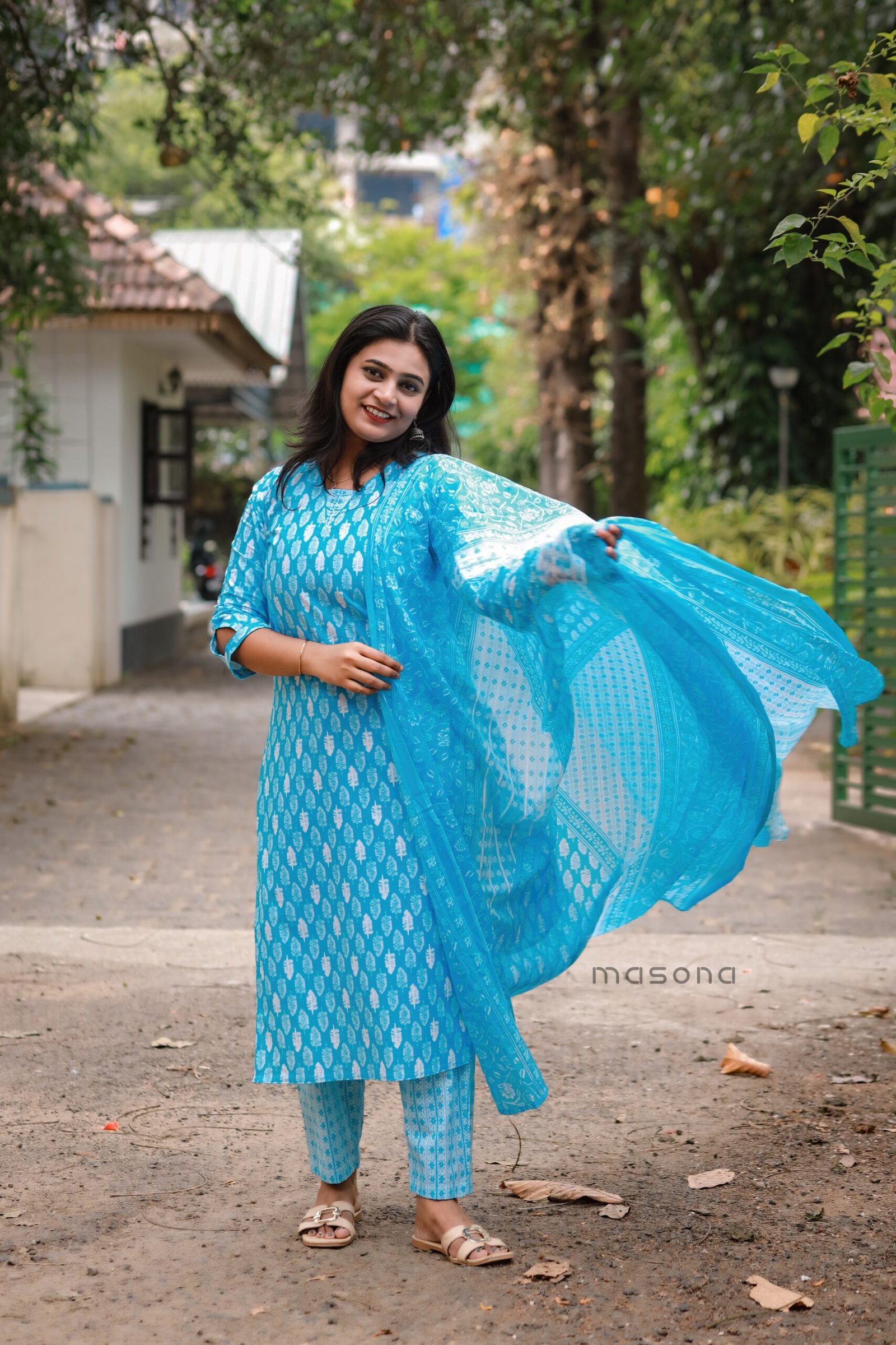 Printed Cambric Cotton Kurti With Bottom and Dupatta - M1718 - Image 4