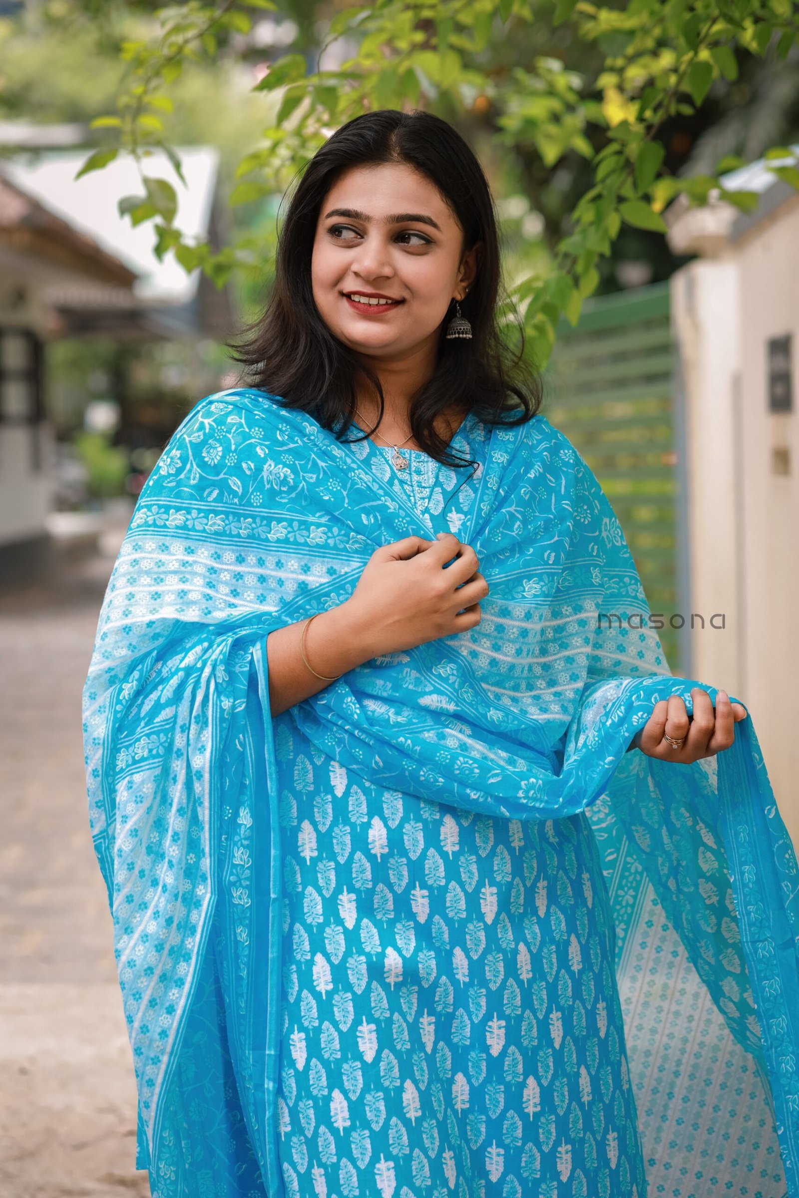 Printed Cambric Cotton Kurti With Bottom and Dupatta - M1718 - Image 3