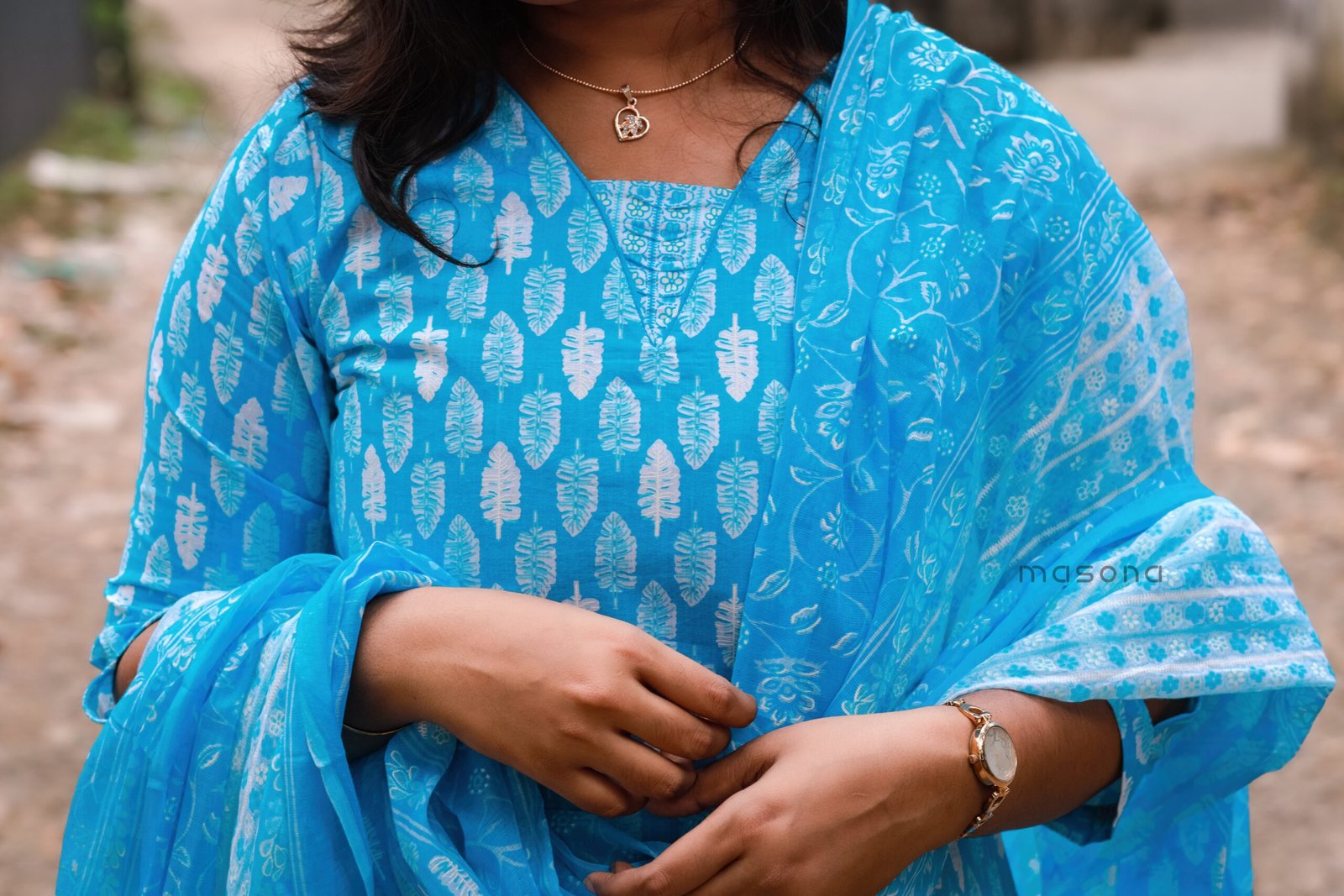 Printed Cambric Cotton Kurti With Bottom and Dupatta - M1718 - Image 2