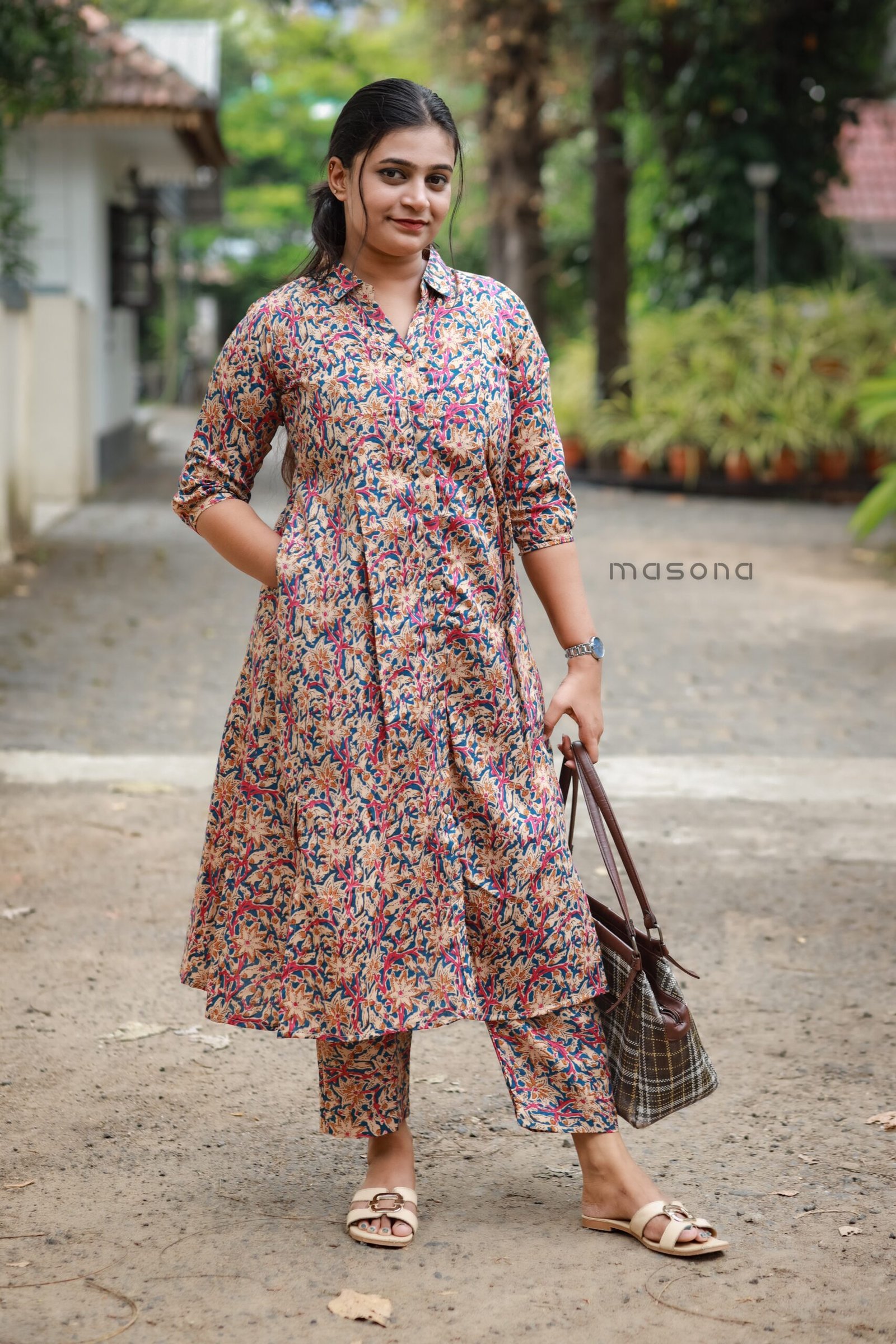 Printed Cotton Dress Kurti With Printed Bottom - M1717 - Image 2