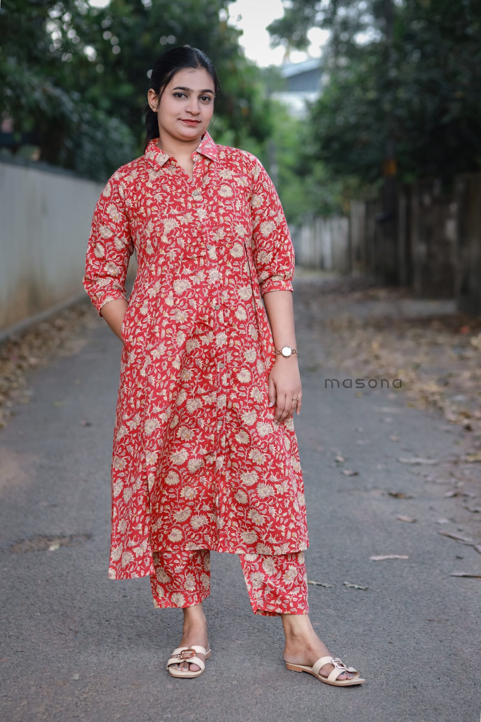 Printed Cotton Dress Kurti With Printed Bottom - M1717