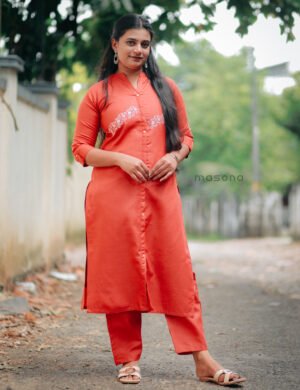 Magic Cotton Embroidered Slitted Top & Bottom Co-ord Set - M1719