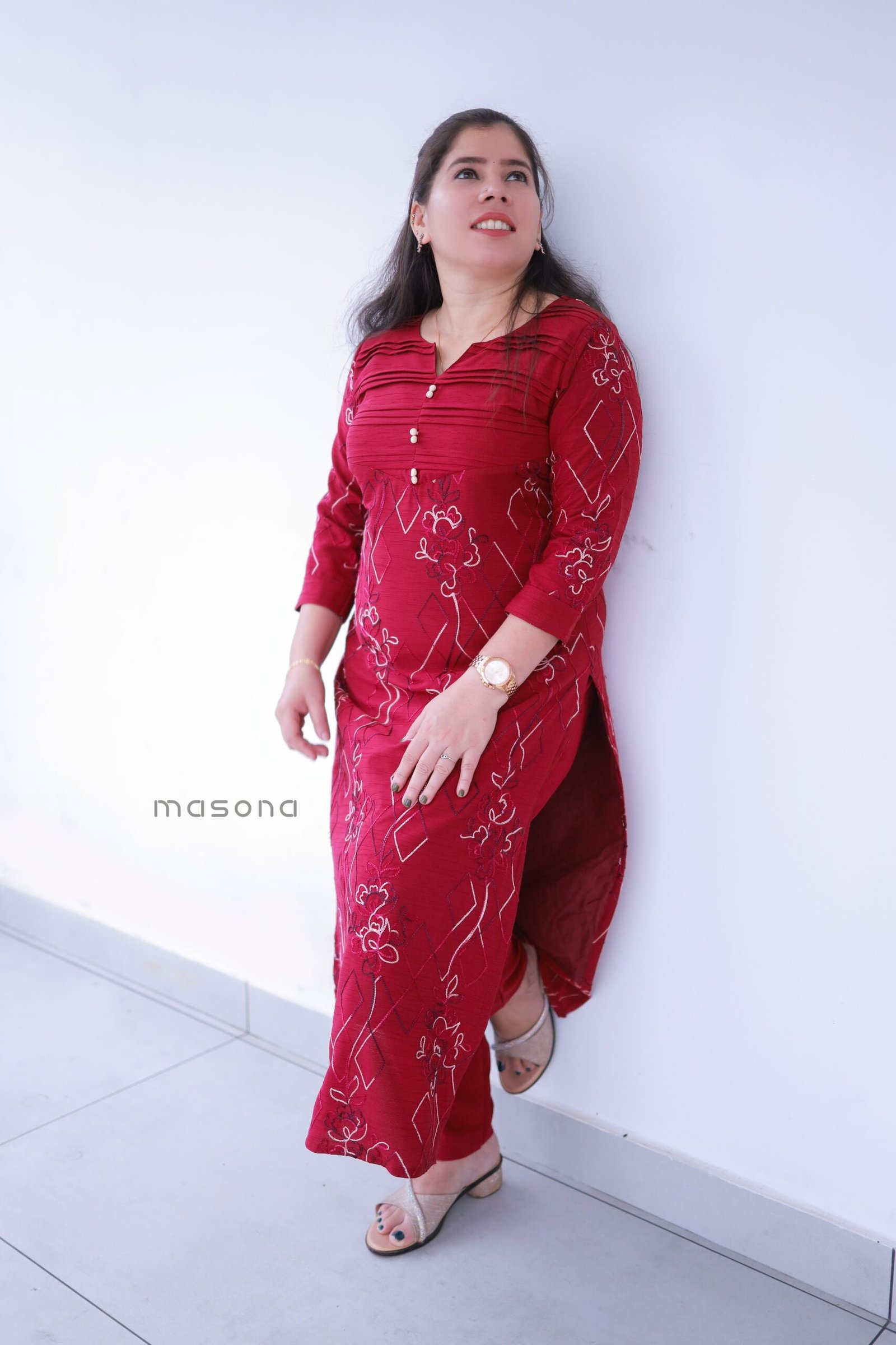 Aai Crushed Slit Top and Plain Bottom - M1723 - Image 8