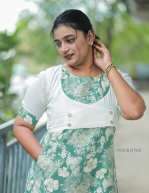 Women’s Printed Vatican Cotton Top with Short Jacket - M1714