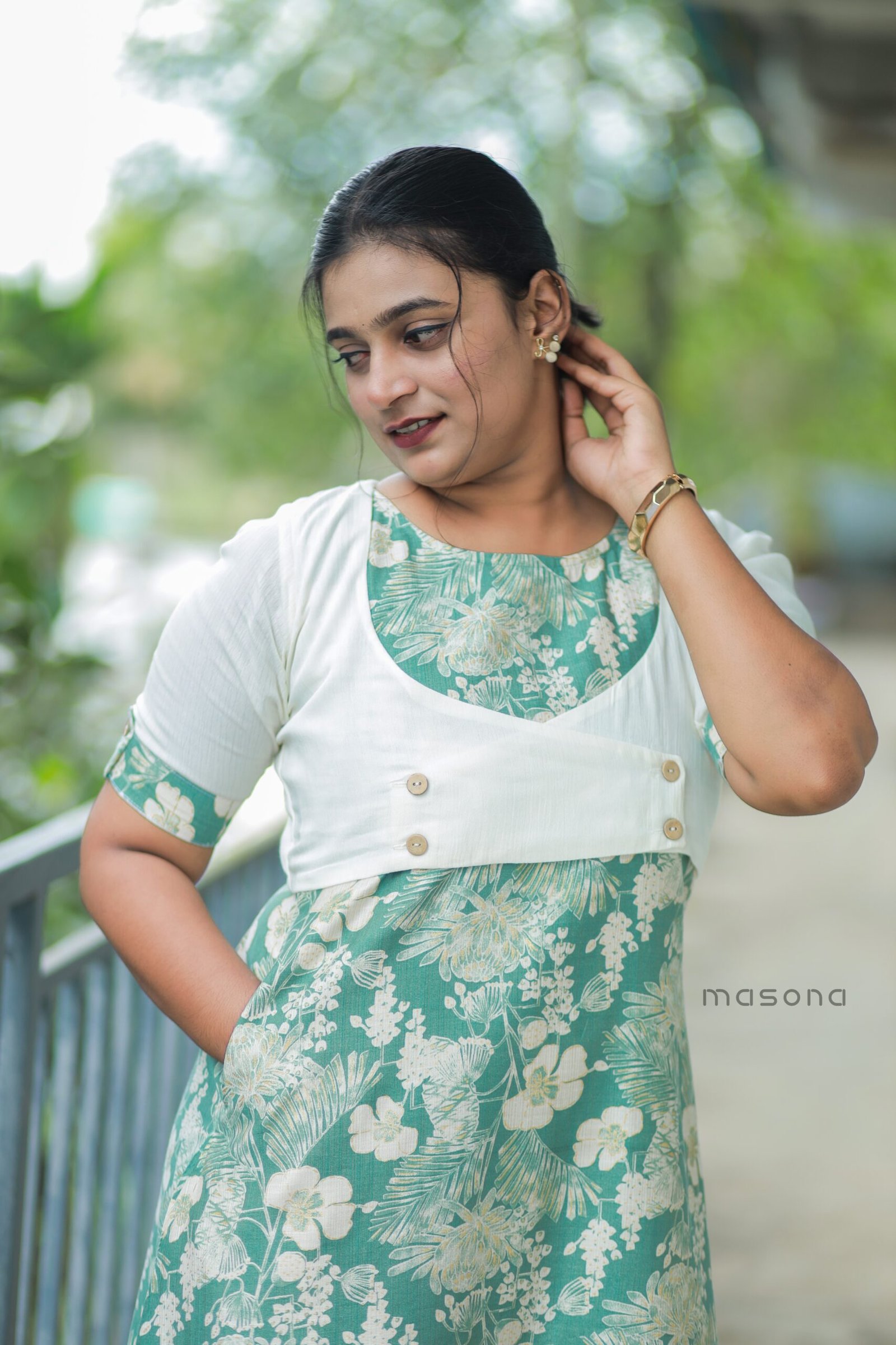 Women’s Printed Vatican Cotton Top with Short Jacket - M1714