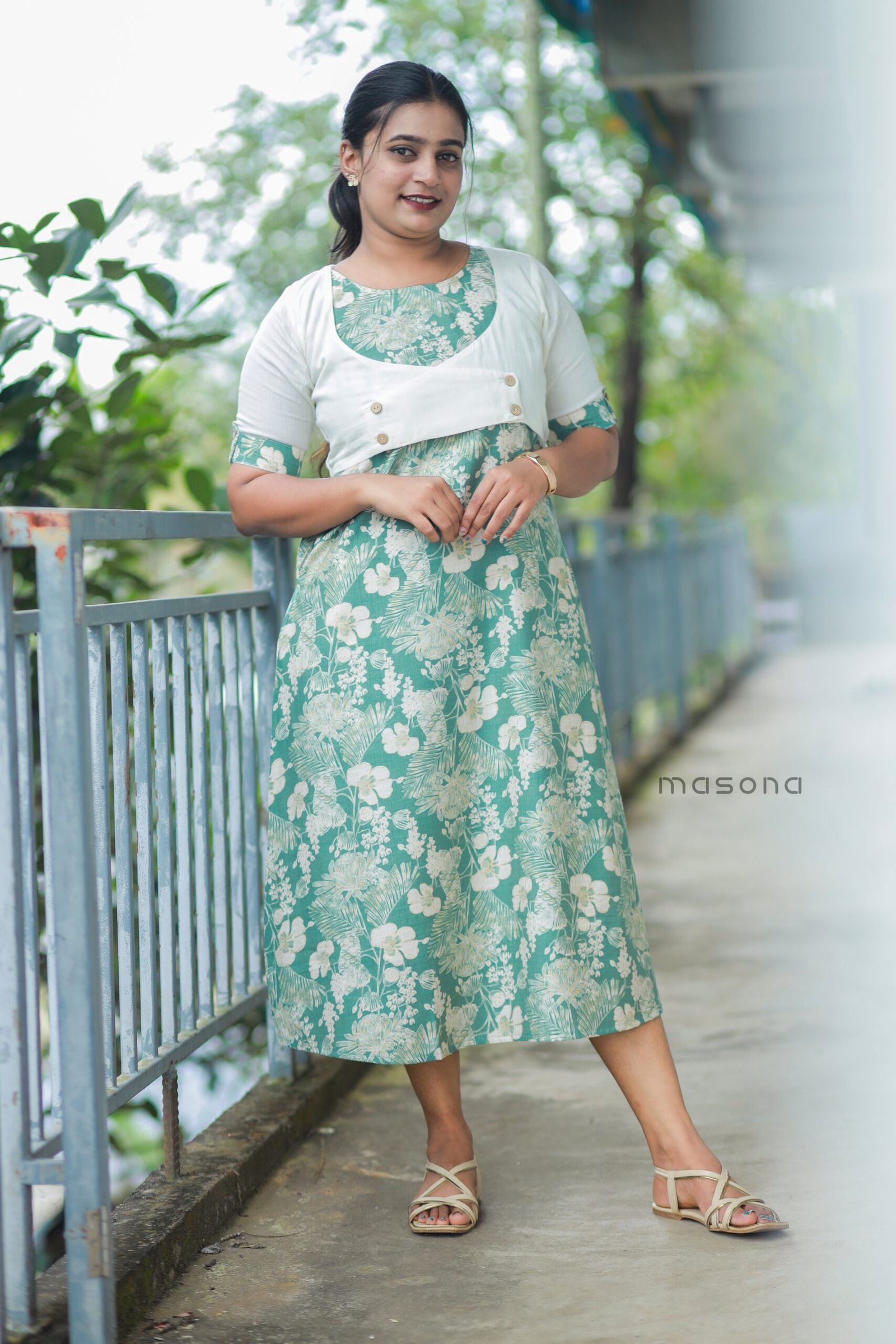 Women’s Printed Vatican Cotton Top with Short Jacket - M1714 - Image 6