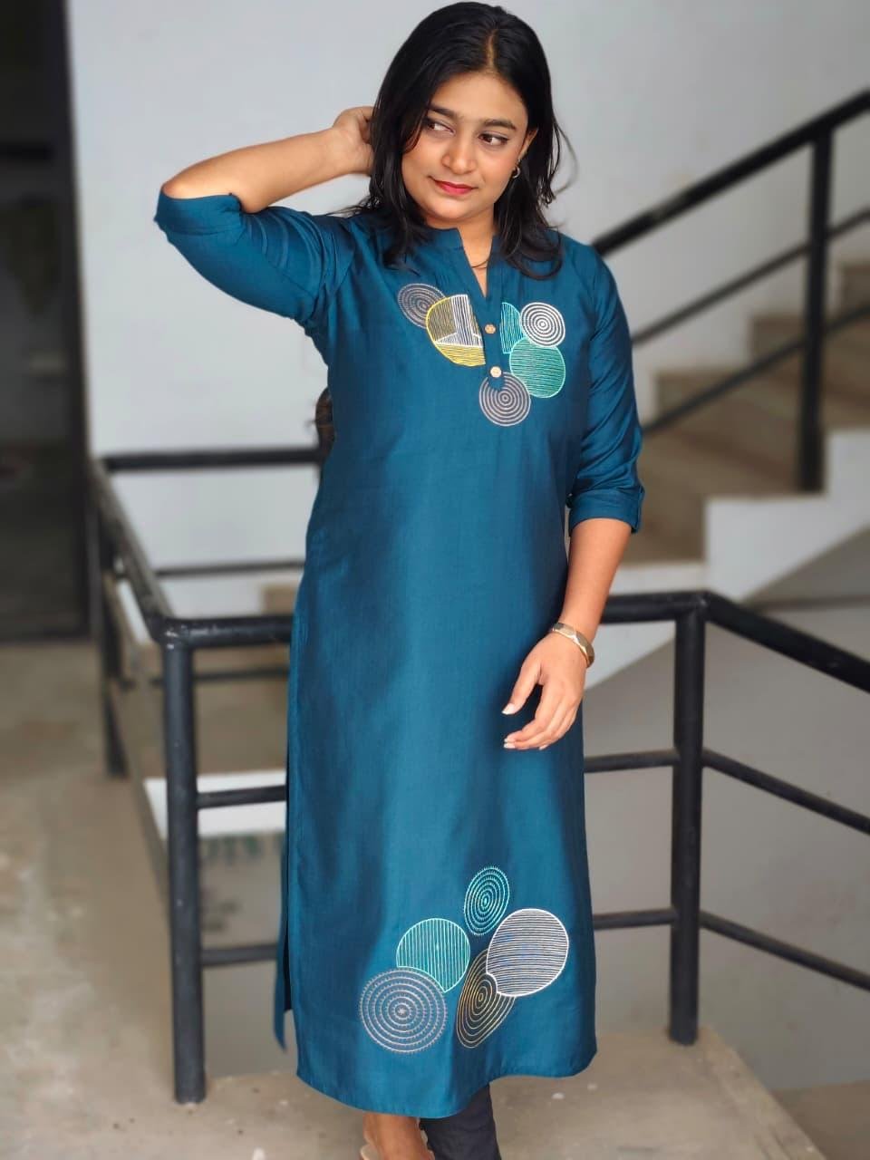 Vatican Plain Slit Embroidery Kurti - M1653 - Image 2