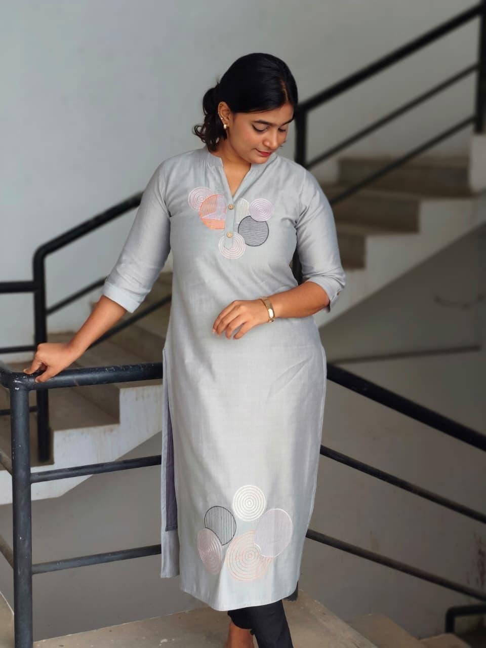 Vatican Plain Slit Embroidery Kurti - M1653 - Image 4