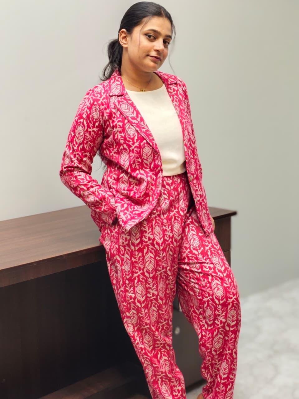 Printed Blazer-Style Co-ord Set - M1698 - Image 2