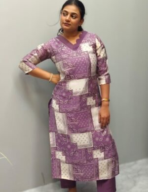 Mal Chanderi Printed Slit Kurti - M1721 - mavua purple, M