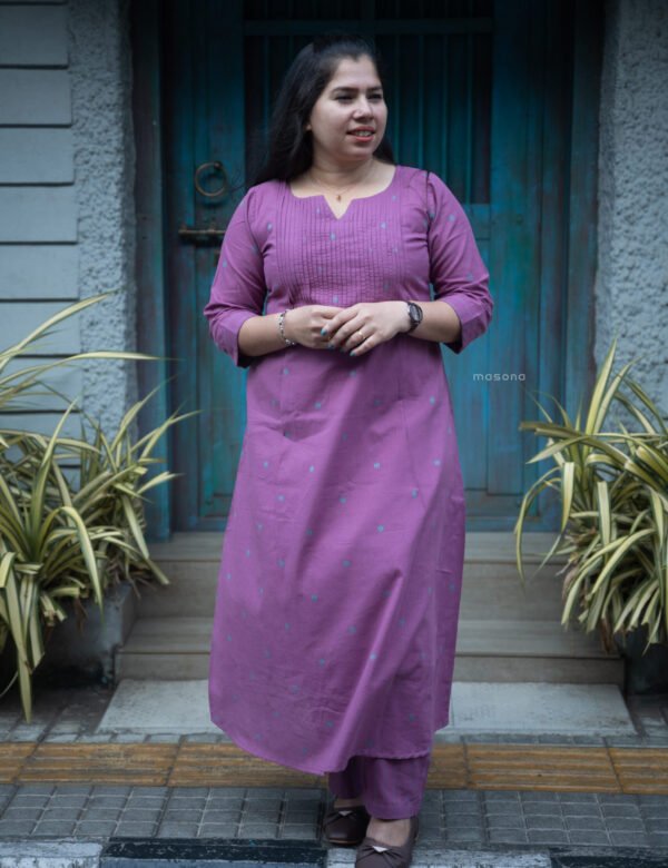 Yock Pleated Self Butta Cotton A-Line Top & Bottom - M1762