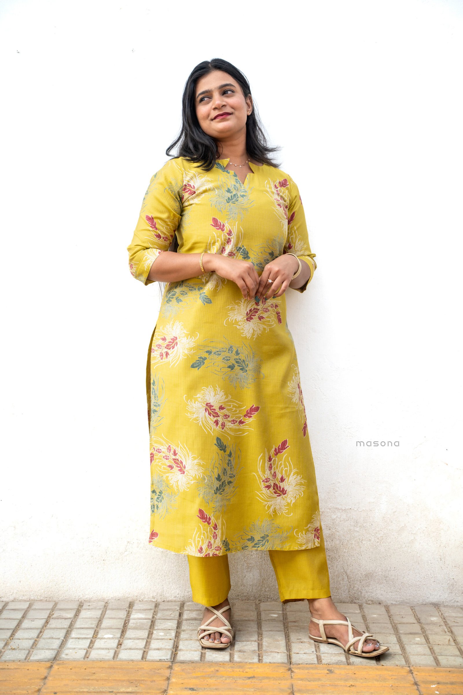 Star Neck Berlin Fabric Slited Top & Plain Bottom - M 1750 - Image 2