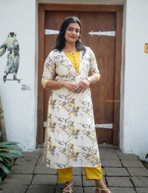 Contemporary Wrap-Style Floral Kurti & Plain Bottom - M1740