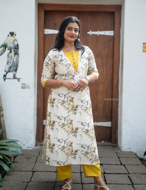 Contemporary Wrap-Style Floral Kurti & Plain Bottom - M1740
