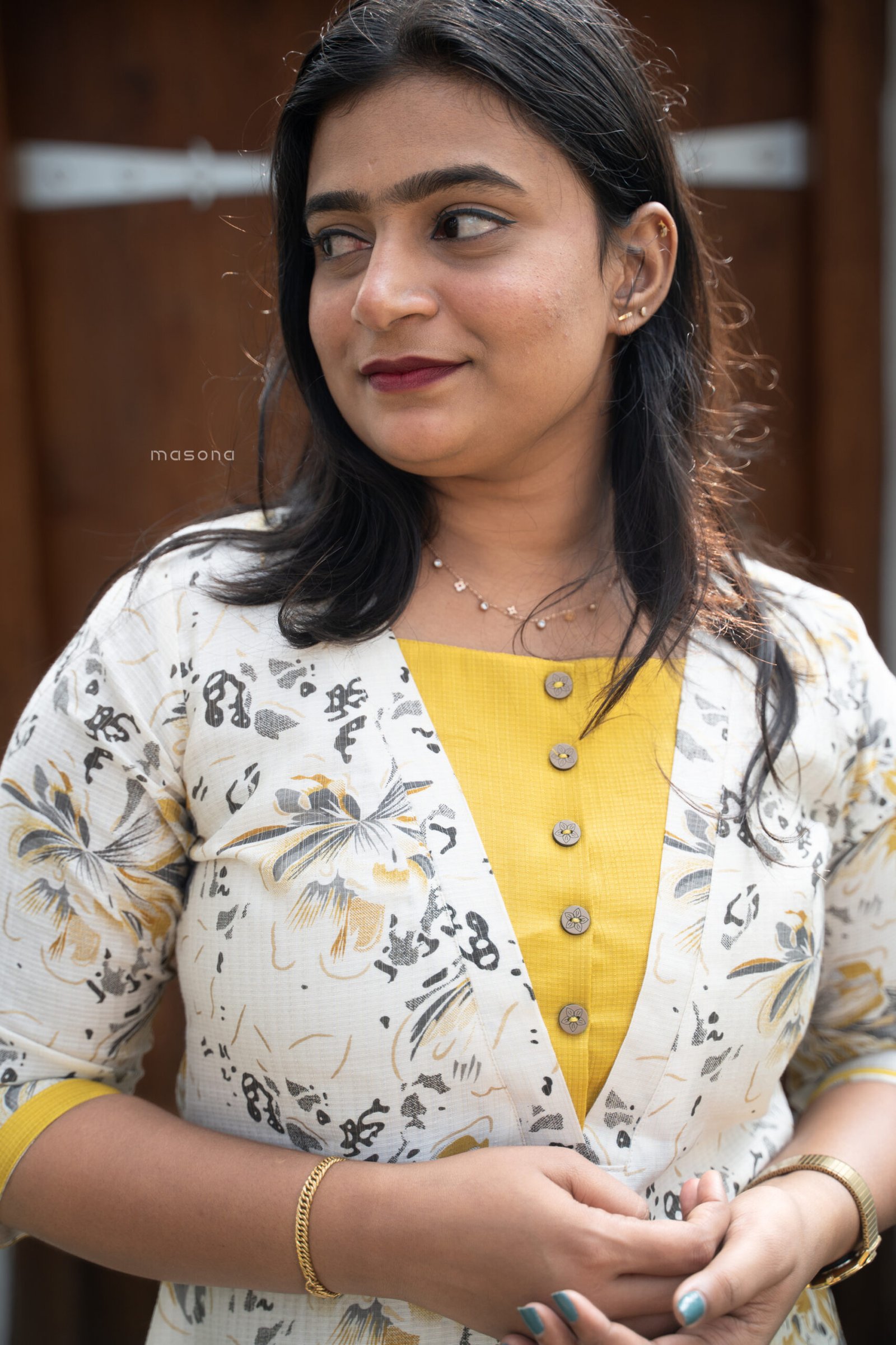 Contemporary Wrap-Style Floral Kurti & Plain Bottom - M1740 - Image 4