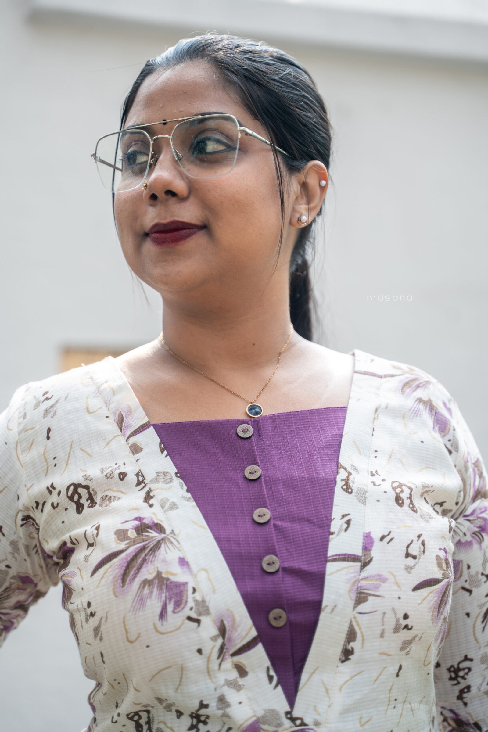 Contemporary Wrap-Style Floral Kurti & Plain Bottom - M1740 - Image 7