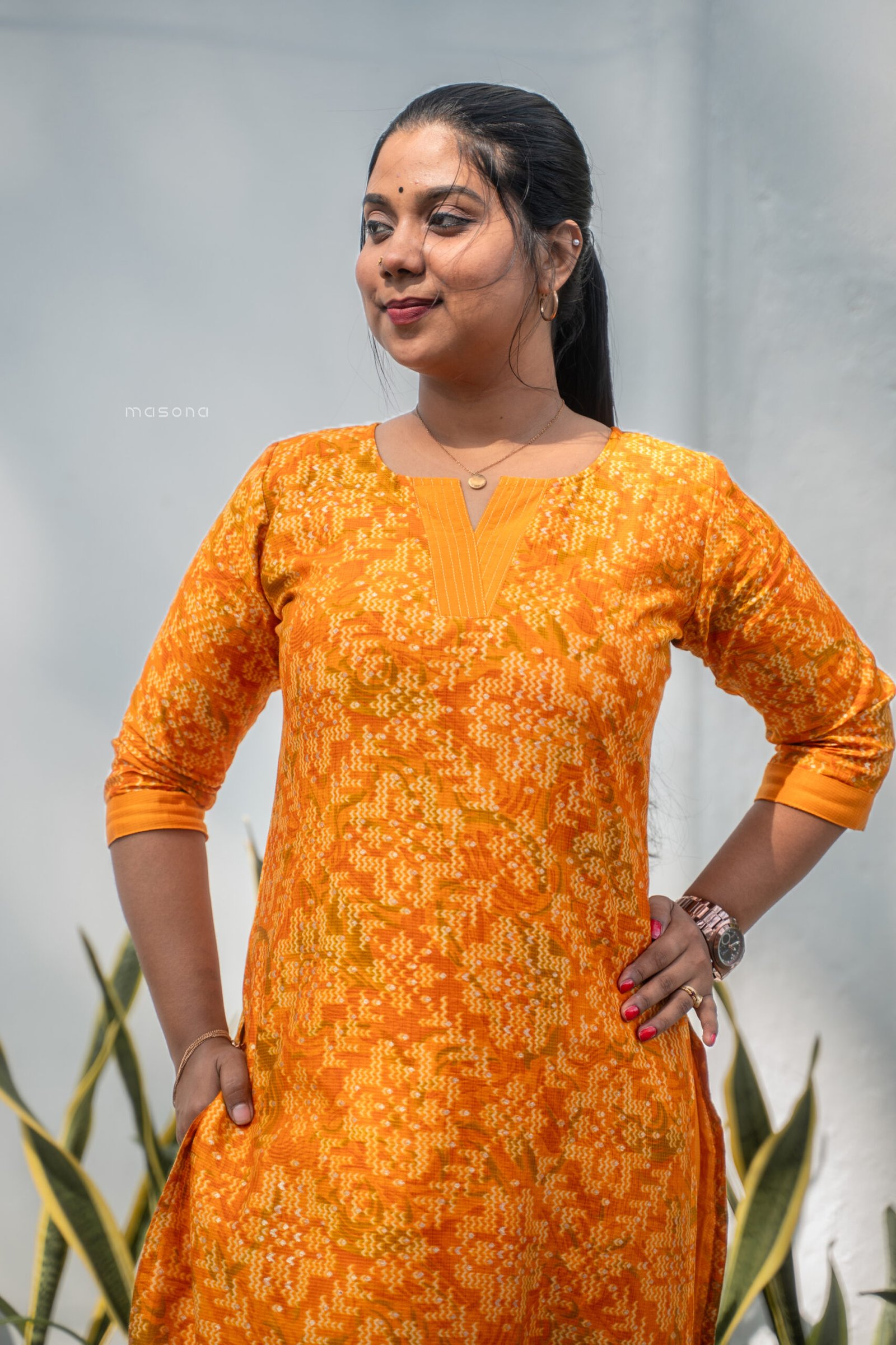 Printed Top and Plain Bottom Kurti Set - M1741 - Image 2