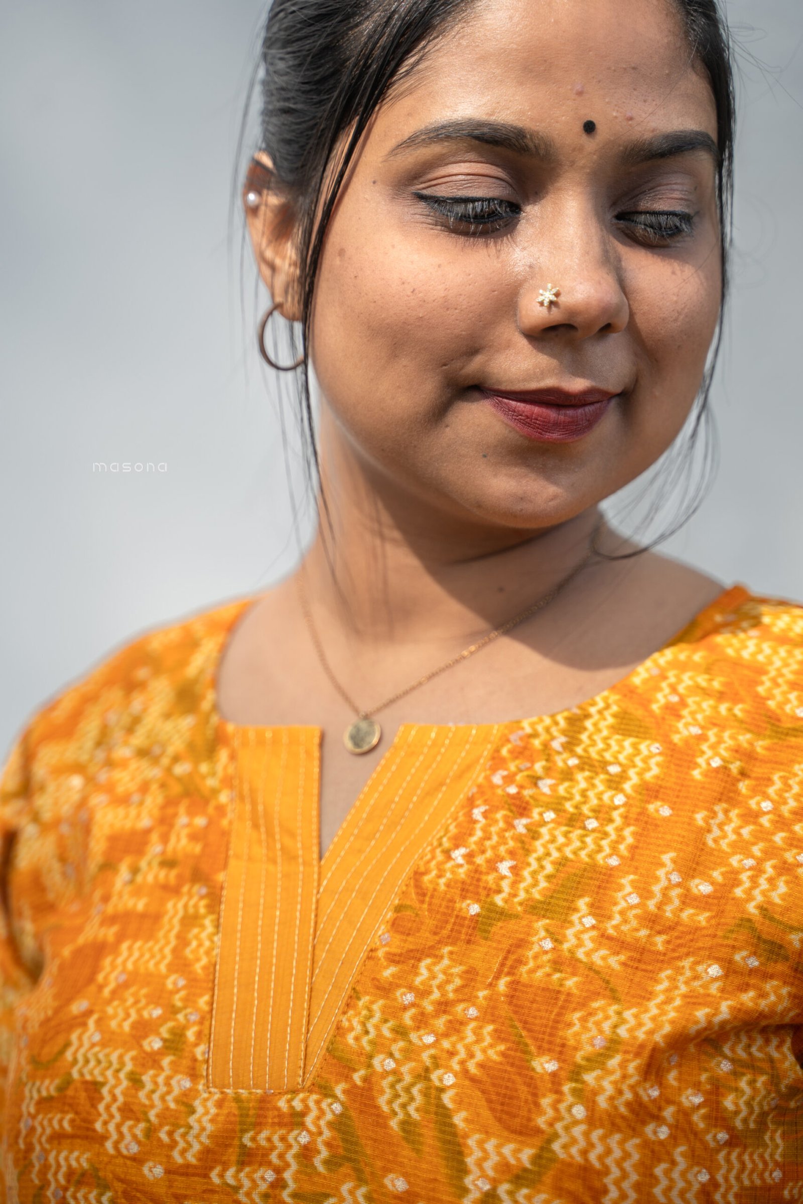 Printed Top and Plain Bottom Kurti Set - M1741 - Image 3