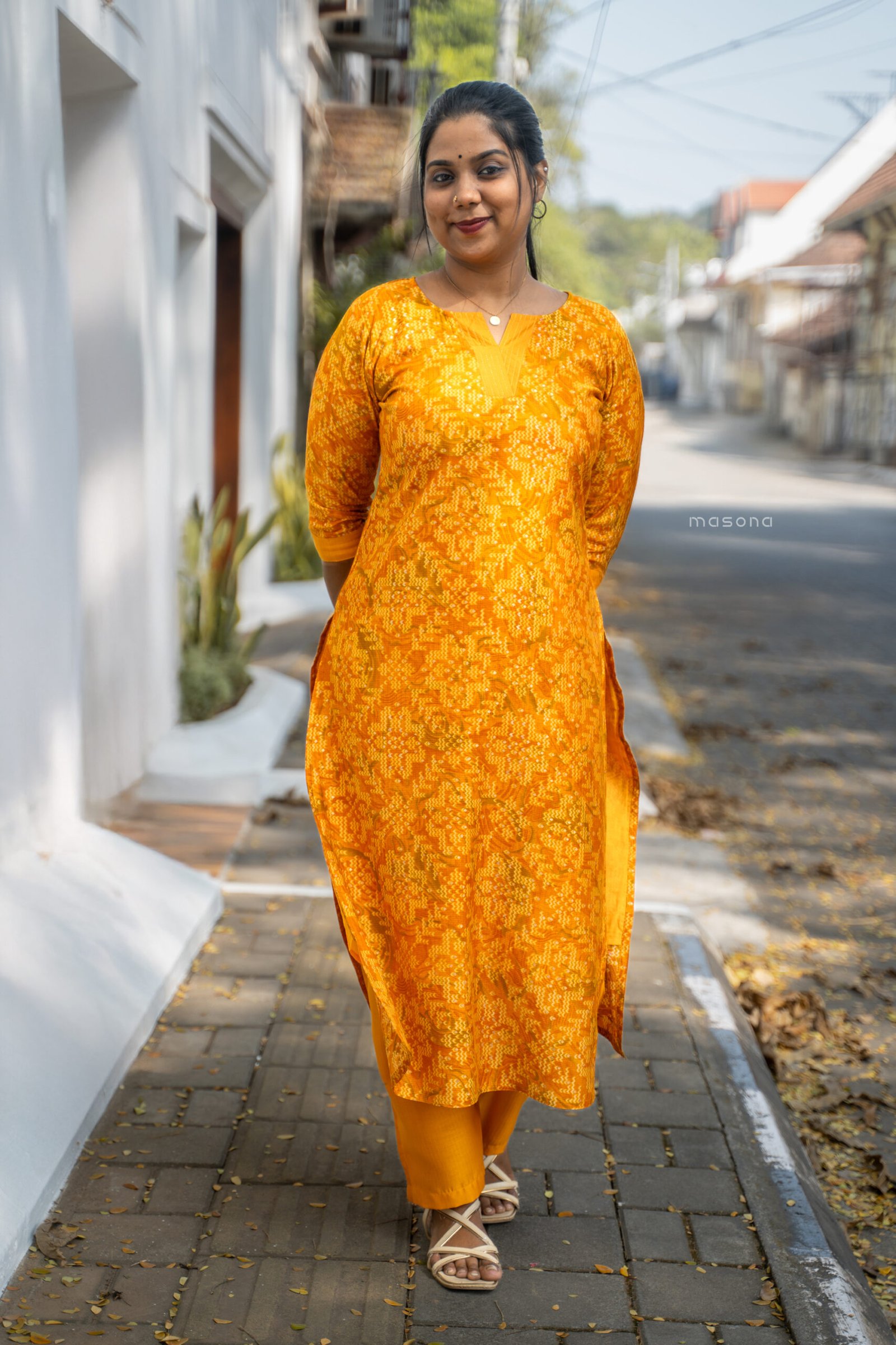 Printed Top and Plain Bottom Kurti Set - M1741