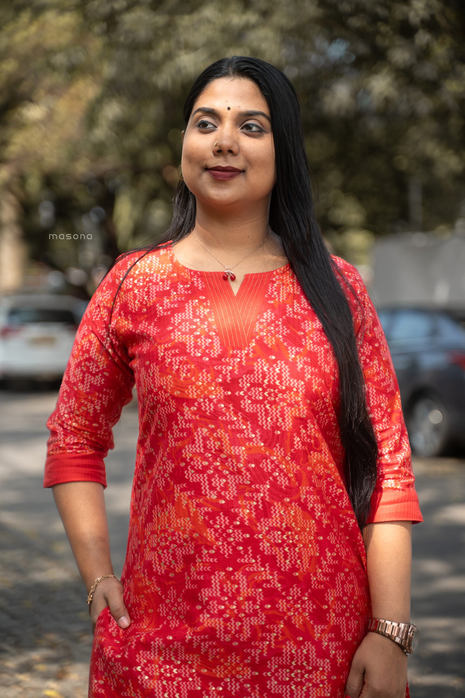 Printed Top and Plain Bottom Kurti Set - M1741 - Image 6