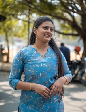 Soft Scattered Floral Print Kurti with Scalloped Neck, Top & Bottom - M1769