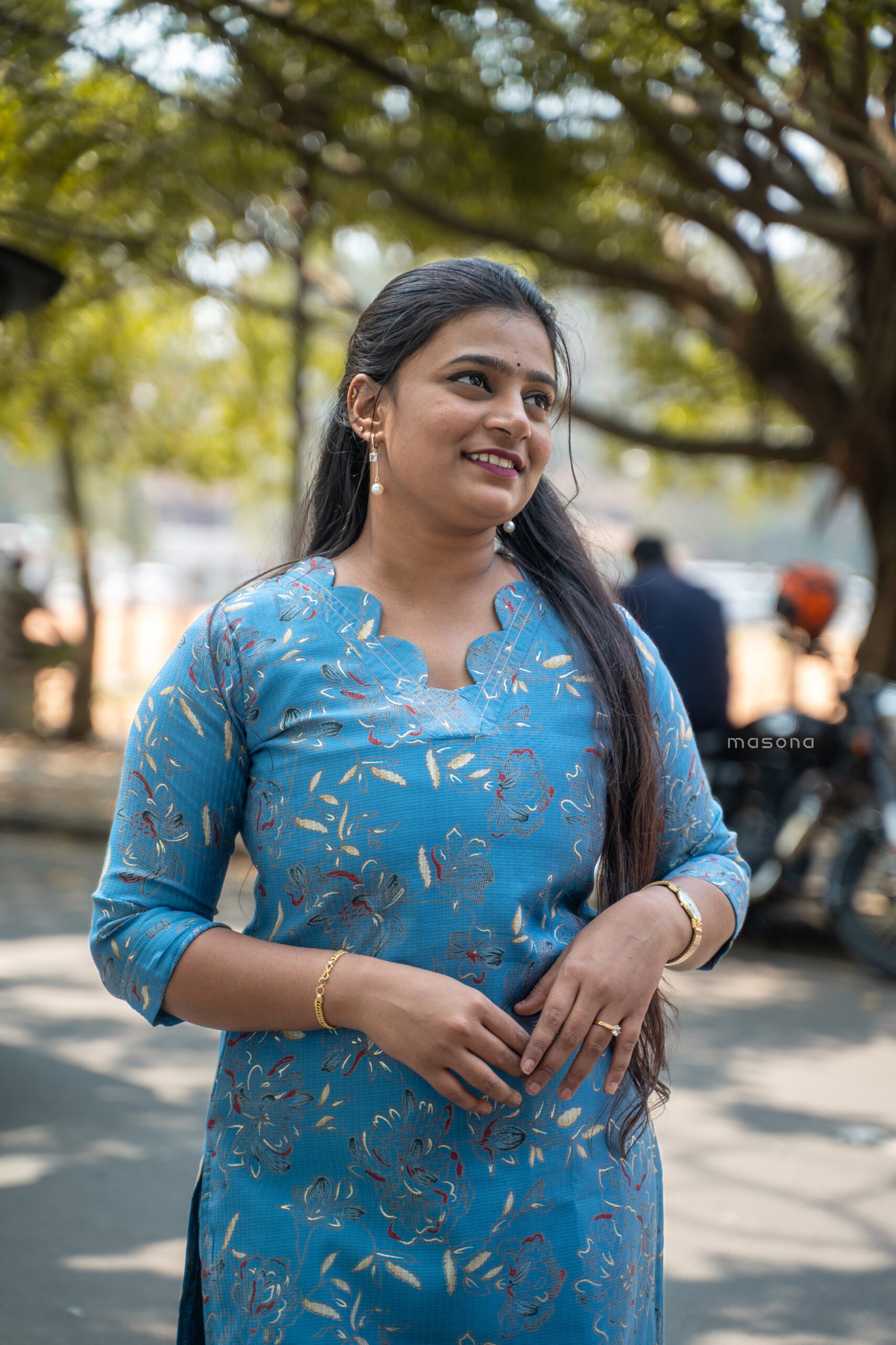 Soft Scattered Floral Print Kurti with Scalloped Neck, Top & Bottom - M1769