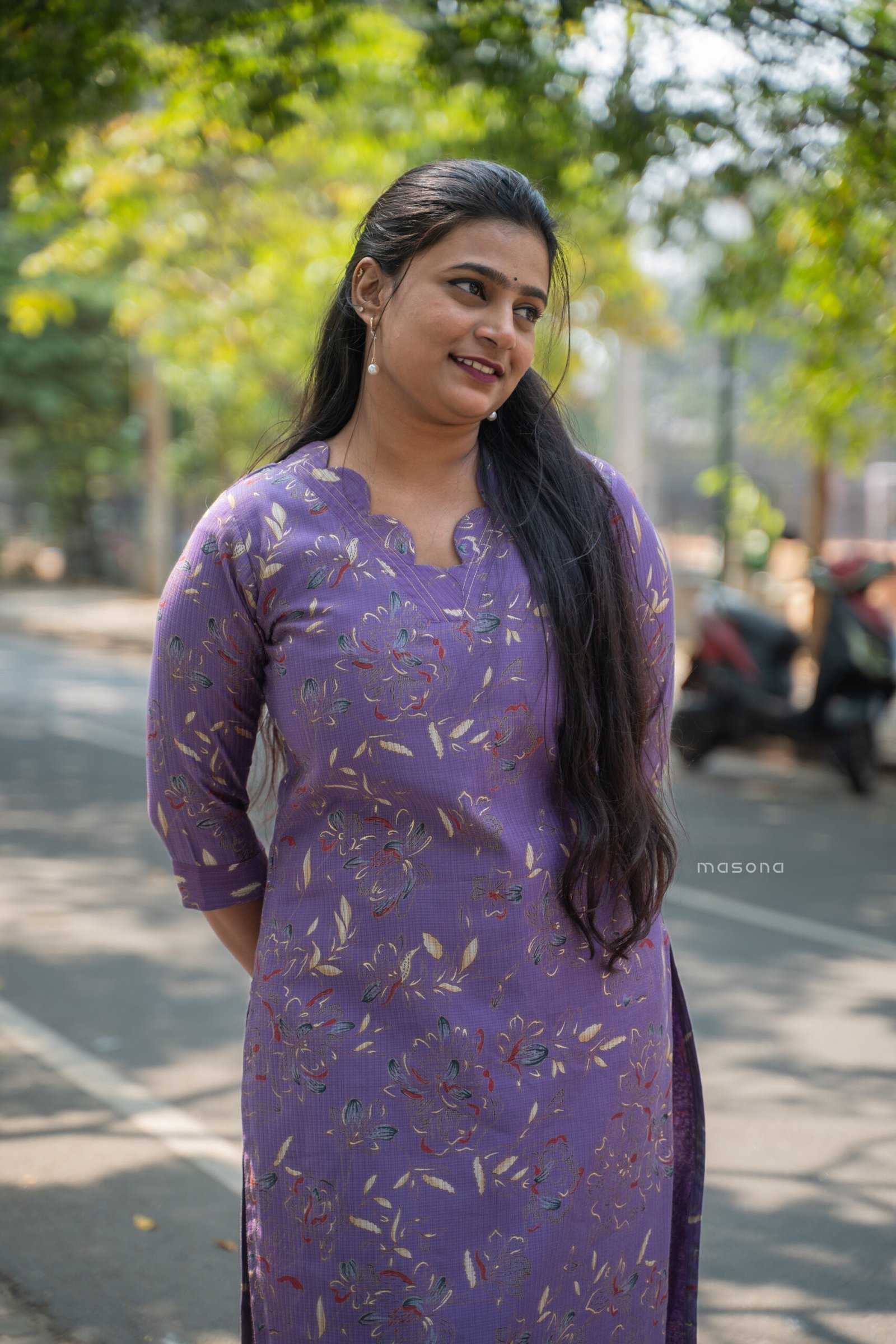 Soft Scattered Floral Print Kurti with Scalloped Neck, Top & Bottom - M1769 - Image 6