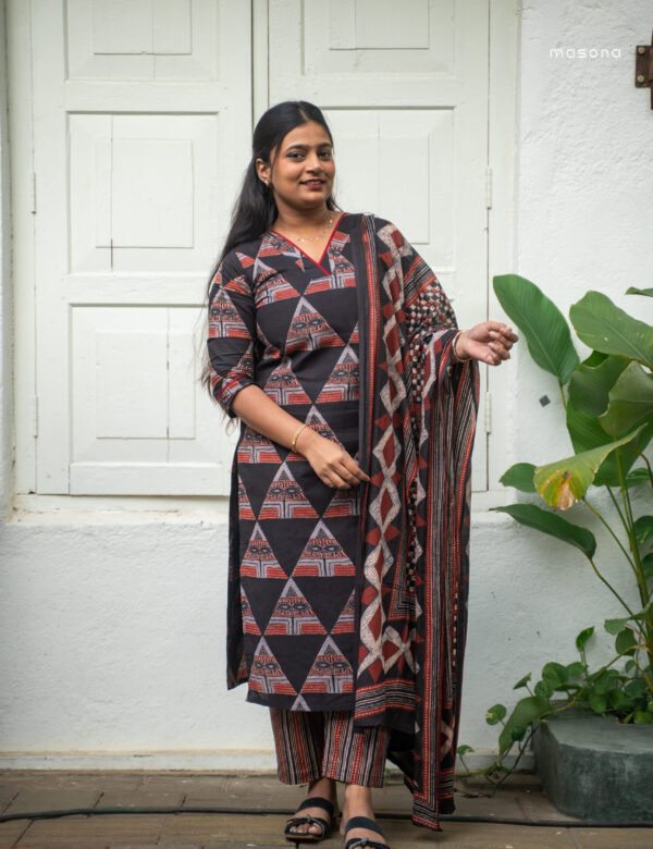 Cotton Ajrakh Print Kurti Set - M1776