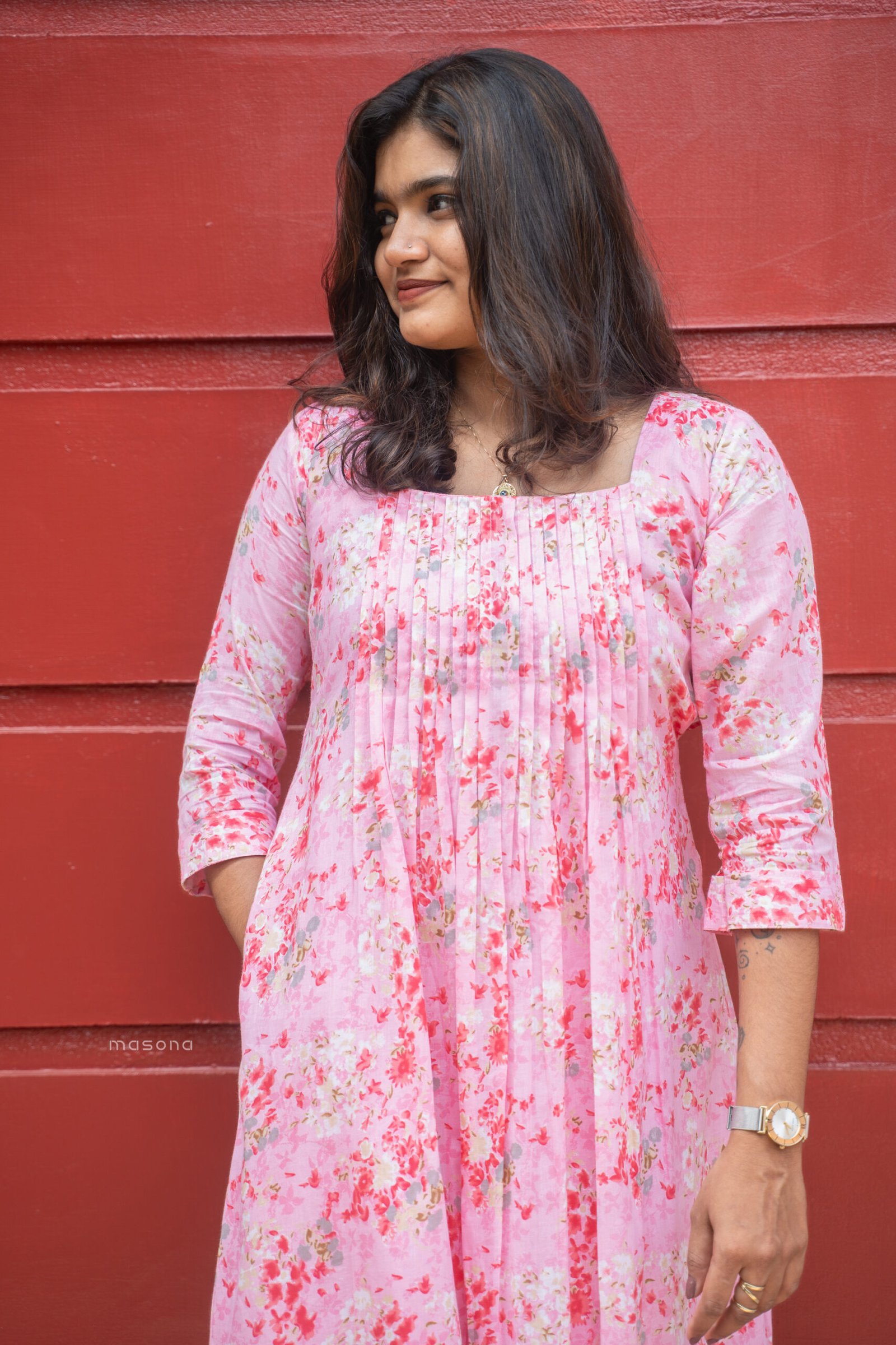 Blush Bloom A-Line Kurti With Yock Detail - M1747 - Image 9