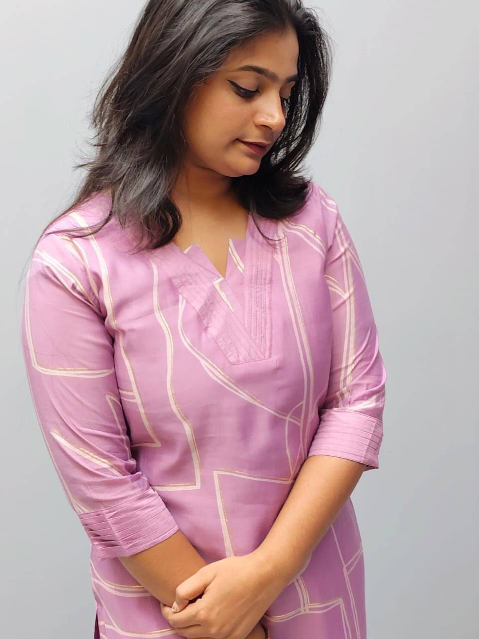 Mal Chanderi Printed Fabric Slited Kurti With Bottom - M1702 - Image 4