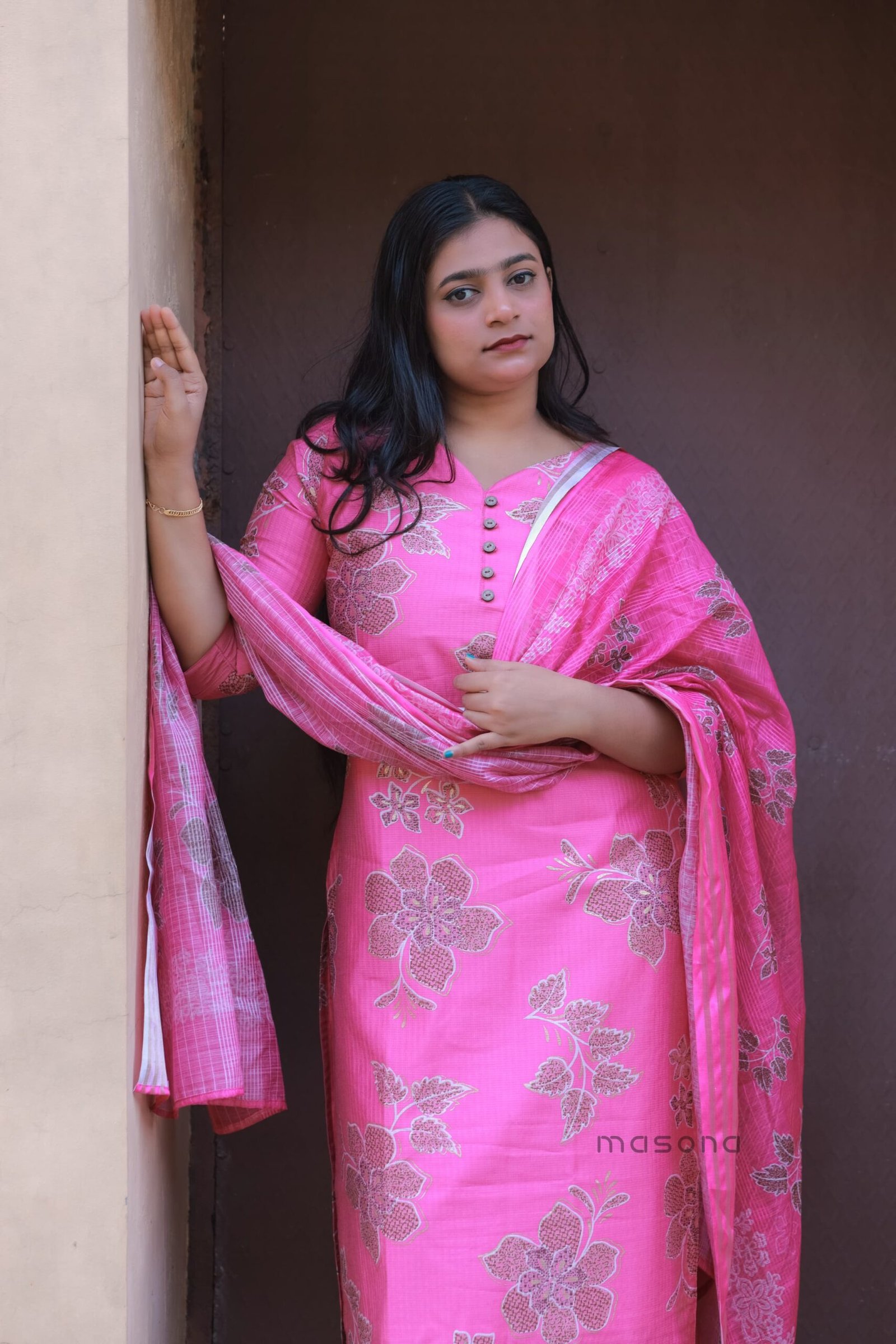 Grace Line Floral Kurti with Plain Bottom & Matching Dupatta - M1788 - Image 6