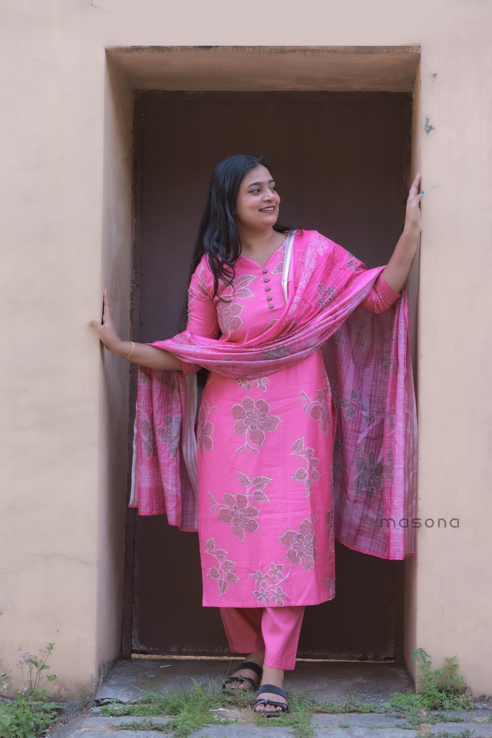 Grace Line Floral Kurti with Plain Bottom & Matching Dupatta - M1788 - Image 5