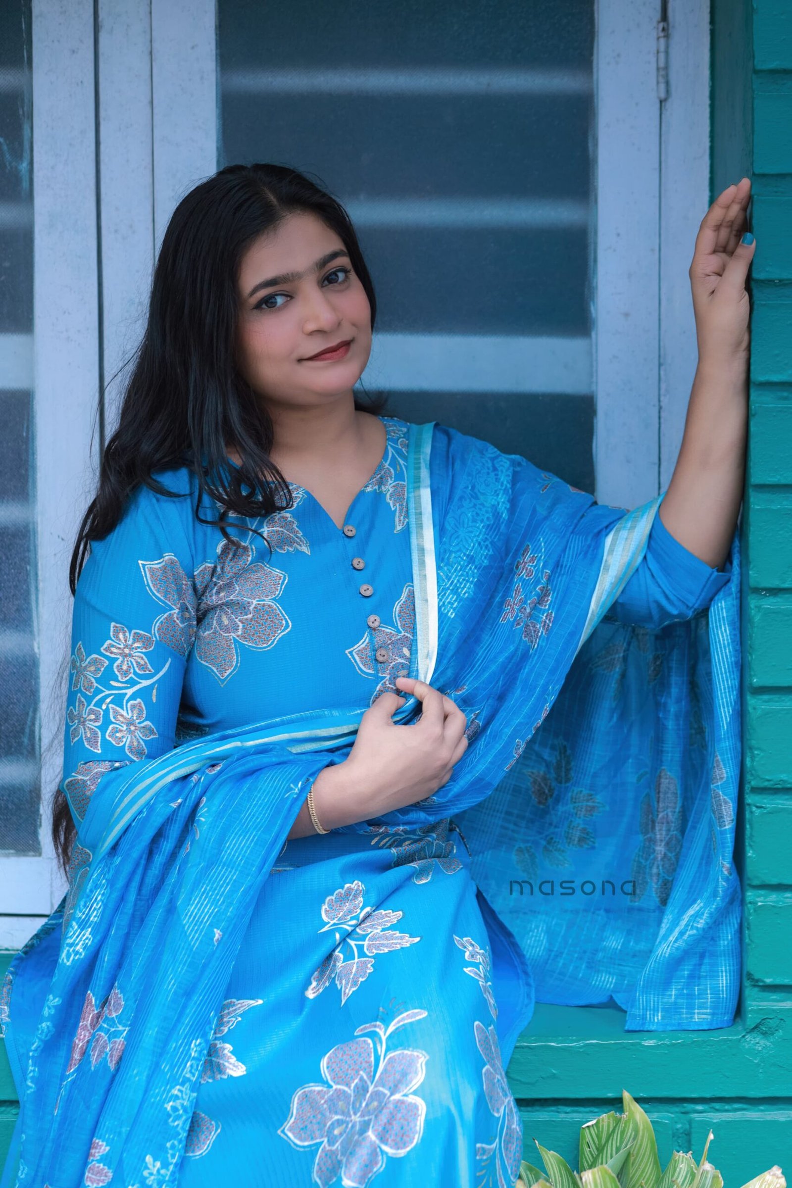 Grace Line Floral Kurti with Plain Bottom & Matching Dupatta - M1788 - Image 4