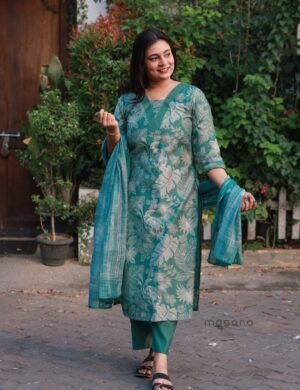 Subtle Floral and Foliage Printed Top, Dupatta and Plain Bottom - M1795