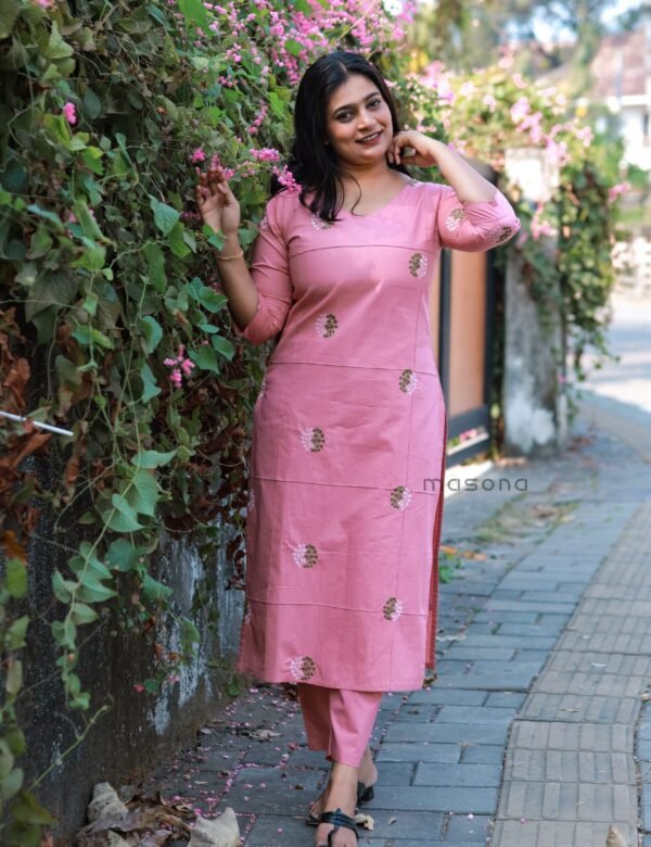 Dabu Cotton Long Pintuck Top & Plain Bottom - M1799