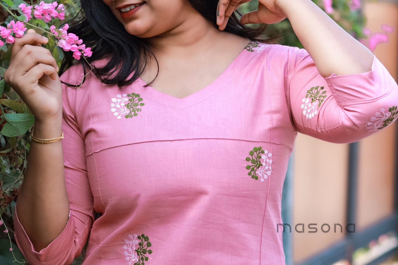 Dabu Cotton Long Pintuck Top & Plain Bottom - M1799 - Image 4