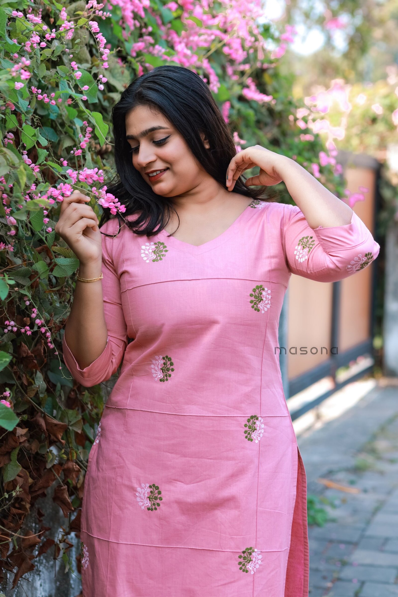 Dabu Cotton Long Pintuck Top & Plain Bottom - M1799 - Image 3