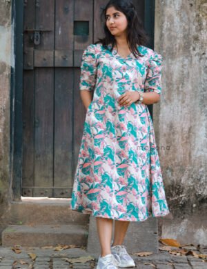Flax Cotton Printed Dress Style Kurti - M1802