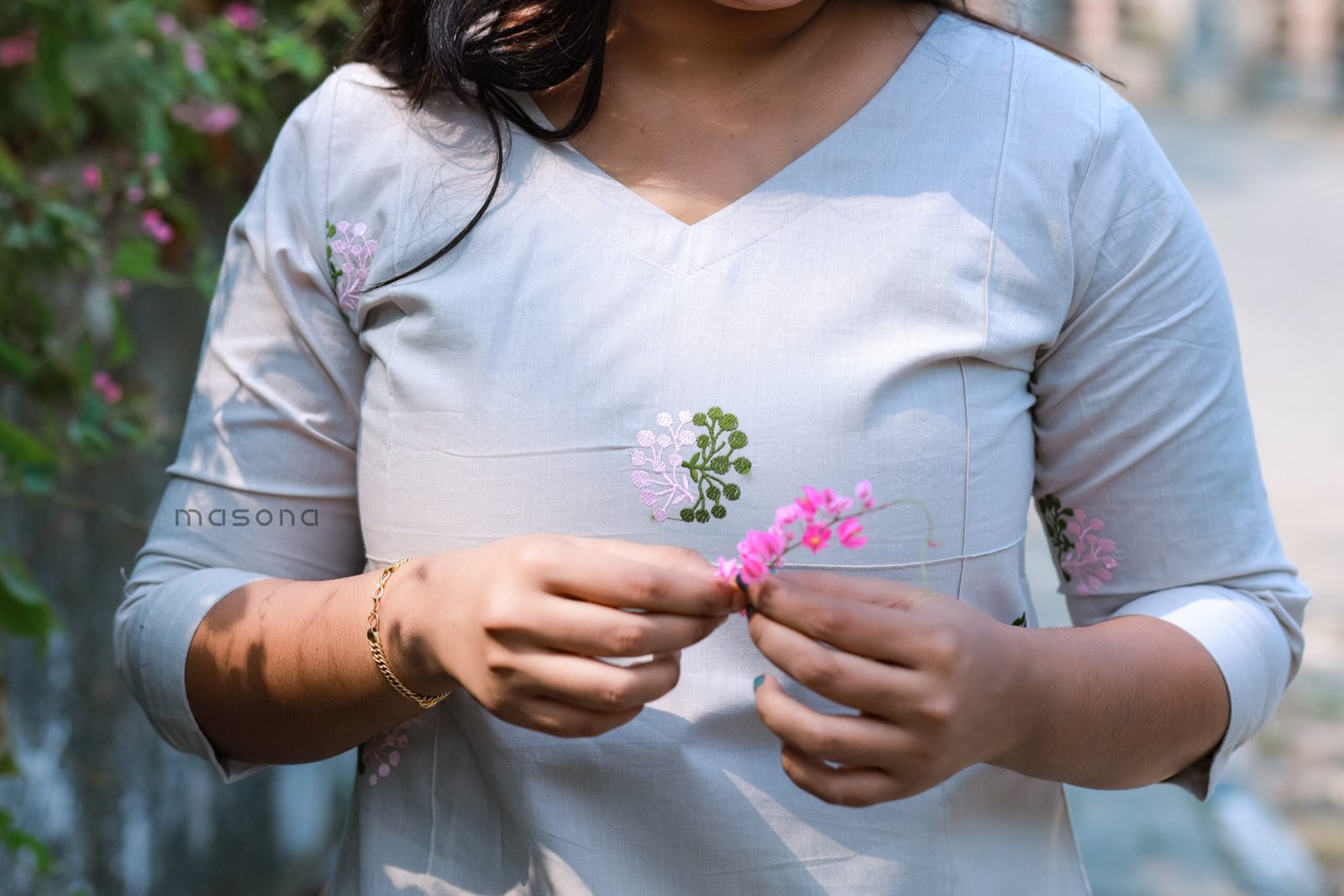 Dabu Cotton Long Pintuck Top & Plain Bottom - M1799 - Image 6